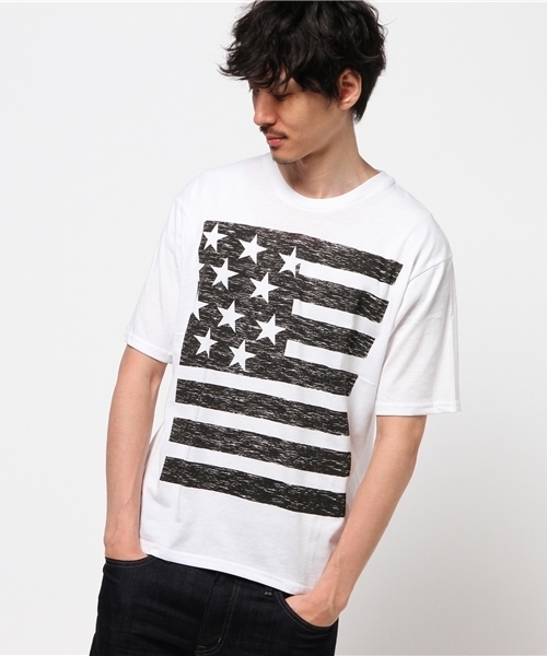 VENCEEXCHANGE（ヴァンスエクスチェンジ）の「ビッグ星条旗プリントTシャツ          （Tシャツ/カットソー・メンズ・ブラック/オフホワイト・MEDIUM/LARGE）」の9枚目の写真