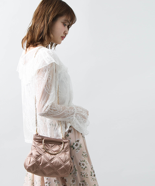 WEGO（ウィゴー）の「WEGO/キルティングリングショルダーバッグ（ショルダーバッグ・レディース・ベージュ/ピンク/ブラック・FREE）」の3枚目の写真