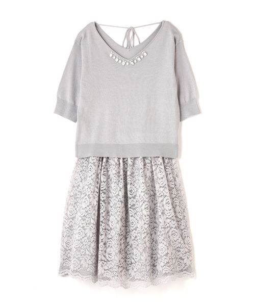 JILL by JILL STUART（ジルバイジルスチュアート）の「LACE KNIT UP（ワンピース・レディース・グレー/ピンク・FREE）」の2枚目の写真