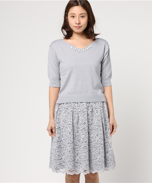 JILL by JILL STUART（ジルバイジルスチュアート）の「LACE KNIT UP（ワンピース・レディース・グレー/ピンク・FREE）」の3枚目の写真