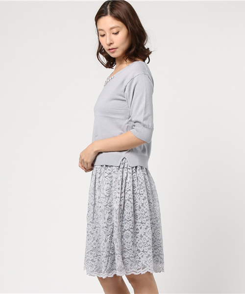 JILL by JILL STUART（ジルバイジルスチュアート）の「LACE KNIT UP（ワンピース・レディース・グレー/ピンク・FREE）」の4枚目の写真