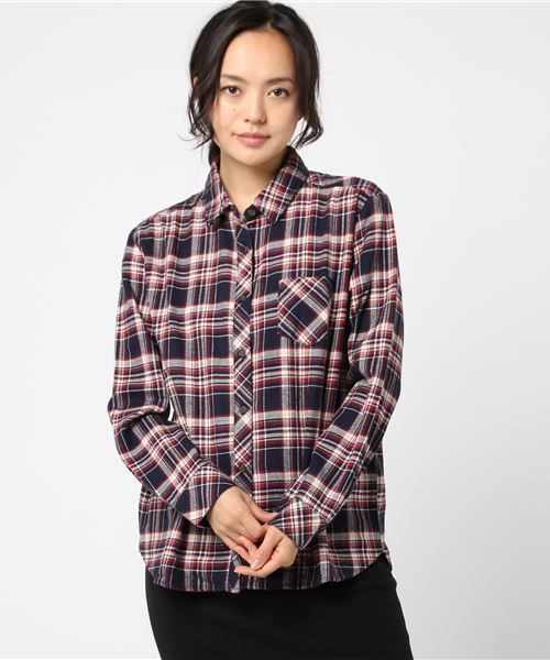 Honeys（ハニーズ）の「【コットンビエラ】チェックシャツ（シャツ/ブラウス・レディース・レッド系その他/ベージュ系その他/ブルー系その他/ブルー系その他2/ホワイト系その他/ブルー系その他3/イエロー系その他/ブルー系その他4・L/LL/M）」の3枚目の写真