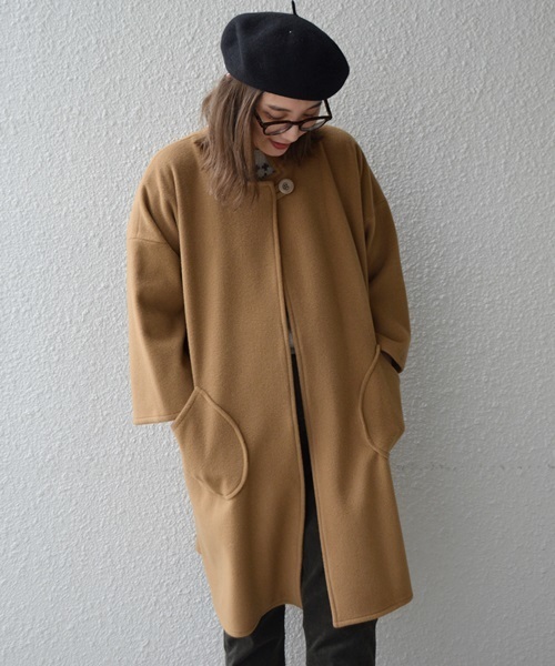 SHIPS Days（シップスデイズ）の「STAMP AND DIARY (スタンプ アンド ダイアリー): スタンドカラー ワイド コート（その他アウター・レディース・ネイビー/キャメル・ONE SIZE）」の12枚目の写真