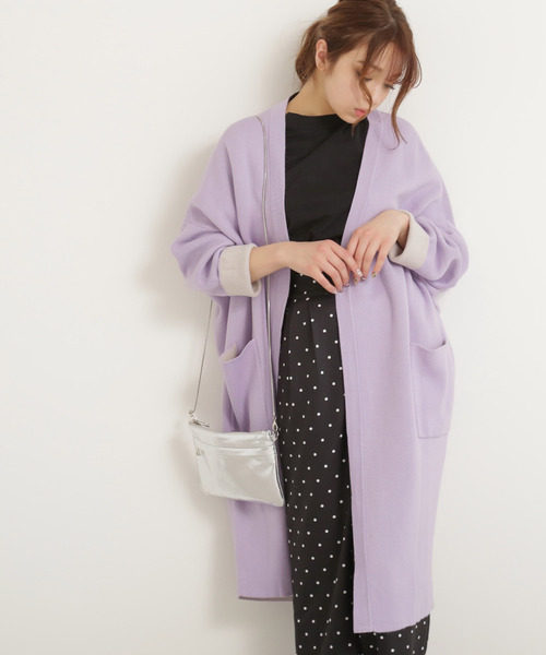 FREE'S MART（フリーズマート）の「ダブルフェイスコクーンニットトッパー（カーディガン/ボレロ・レディース・グレー/ベージュ/パープル・FREE）」の2枚目の写真