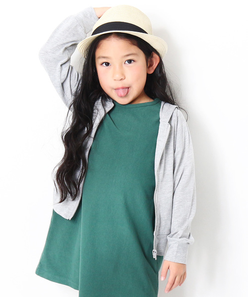 devirock(デビロック)の「UVカット長袖ジップアップパーカー ジップパーカー(パーカー・キッズ・ピンク/オレンジ/イエロー/杢グレー/ブルー/グリーン・110cm/100cm/120cm/130cm/140cm/150cm/160cm)」の2枚目の写真