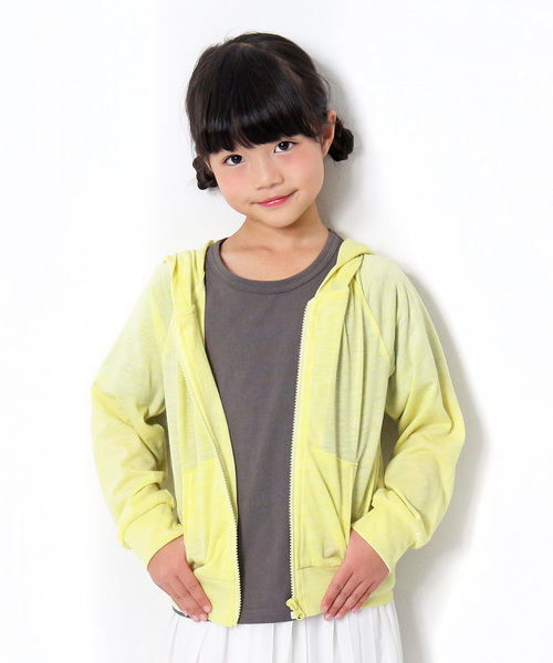 devirock(デビロック)の「UVカット長袖ジップアップパーカー ジップパーカー(パーカー・キッズ・ピンク/オレンジ/イエロー/杢グレー/ブルー/グリーン・110cm/100cm/120cm/130cm/140cm/150cm/160cm)」の4枚目の写真