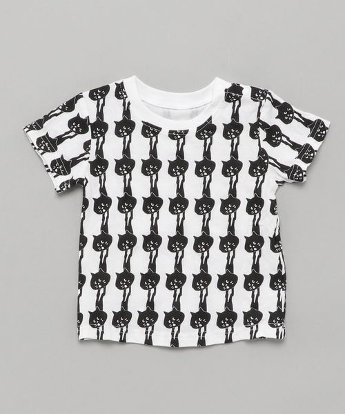 にゃー(ニャー)の「総柄ぶらさがりにゃーT(Tシャツ/カットソー・キッズ・ホワイト/ライトグレー/グリーン・LL/M size/L size/S size)」の2枚目の写真