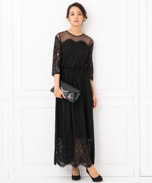 chaco/レース×ドットチュール セミロングドレス