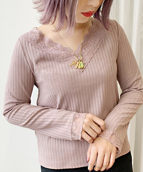 apres jour（アプレジュール）の「刺繍スカラップレースロングスリーブ【ZOZOTOWN限定アイテム】（Tシャツ/カットソー・レディース・ブラック/ベージュ/グレー/オフホワイト/ラベンダー/ライトグレー・フリー）」の9枚目の写真