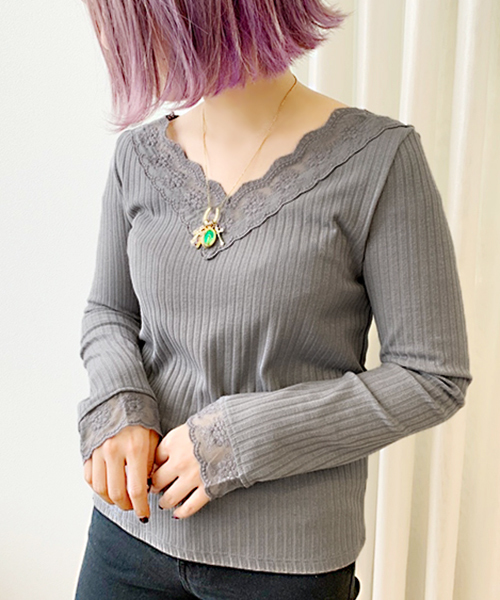 apres jour（アプレジュール）の「刺繍スカラップレースロングスリーブ【ZOZOTOWN限定アイテム】（Tシャツ/カットソー・レディース・ブラック/ベージュ/グレー/オフホワイト/ラベンダー/ライトグレー・フリー）」の22枚目の写真