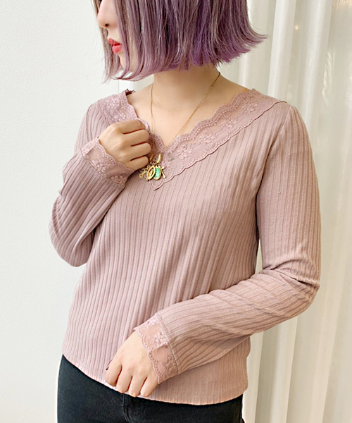 apres jour（アプレジュール）の「刺繍スカラップレースロングスリーブ【ZOZOTOWN限定アイテム】（Tシャツ/カットソー・レディース・ブラック/ベージュ/グレー/オフホワイト/ラベンダー/ライトグレー・フリー）」の17枚目の写真