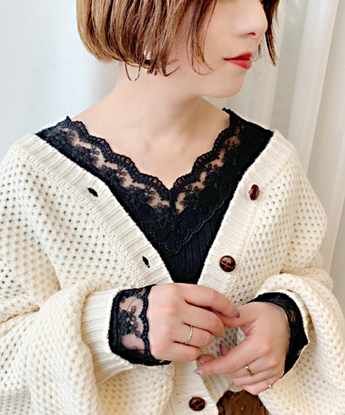 apres jour（アプレジュール）の「刺繍スカラップレースロングスリーブ【ZOZOTOWN限定アイテム】（Tシャツ/カットソー・レディース・ブラック/ベージュ/グレー/オフホワイト/ラベンダー/ライトグレー・フリー）」の15枚目の写真