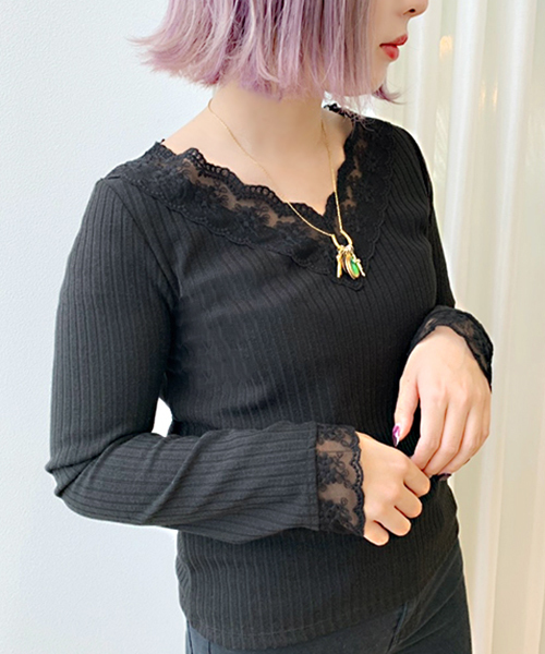 apres jour（アプレジュール）の「刺繍スカラップレースロングスリーブ【ZOZOTOWN限定アイテム】（Tシャツ/カットソー・レディース・ブラック/ベージュ/グレー/オフホワイト/ラベンダー/ライトグレー・フリー）」の14枚目の写真