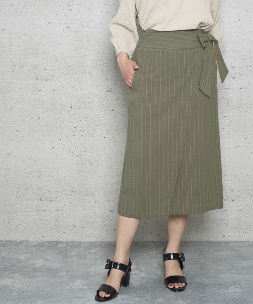 LUGG NAGG(ラグナグ)の「【Jewelobe/ ジュエローブ】ストライプラップスカート(スカート・レディース・カーキ/ベージュ/オレンジ/ブラック・FREE)」の3枚目の写真