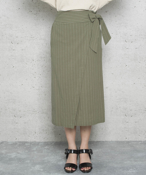 LUGG NAGG(ラグナグ)の「【Jewelobe/ ジュエローブ】ストライプラップスカート(スカート・レディース・カーキ/ベージュ/オレンジ/ブラック・FREE)」の5枚目の写真