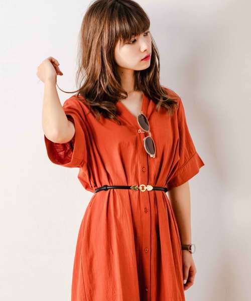 VANNIE U（ヴァニーユー）の「VANNIE U バンドカラーシャツワンピ―ス（ワンピース・レディース・ブラック/ベージュ/カーキ/ボルドー/ナチュラル・FREE）」の5枚目の写真