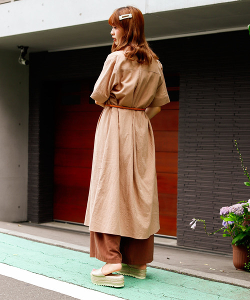 VANNIE U（ヴァニーユー）の「VANNIE U バンドカラーシャツワンピ―ス（ワンピース・レディース・ブラック/ベージュ/カーキ/ボルドー/ナチュラル・FREE）」の9枚目の写真