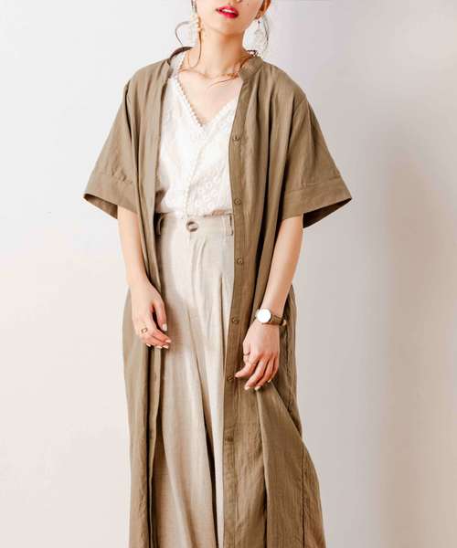 VANNIE U（ヴァニーユー）の「VANNIE U バンドカラーシャツワンピ―ス（ワンピース・レディース・ブラック/ベージュ/カーキ/ボルドー/ナチュラル・FREE）」の18枚目の写真