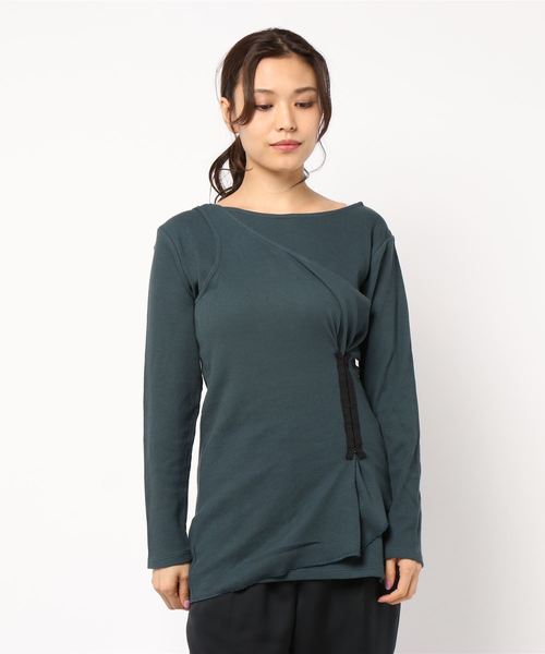 KOBE LETTUCE（コウベレタス）の「ホックデザインワンショルダータンクトップ&ロングTシャツセット【セットアップOK】（ニット/セーター・レディース・ブラック/ベージュ/パープル/グリーン・FREE）」の3枚目の写真