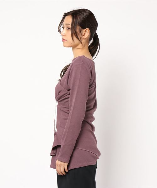 KOBE LETTUCE（コウベレタス）の「ホックデザインワンショルダータンクトップ&ロングTシャツセット【セットアップOK】（ニット/セーター・レディース・ブラック/ベージュ/パープル/グリーン・FREE）」の7枚目の写真