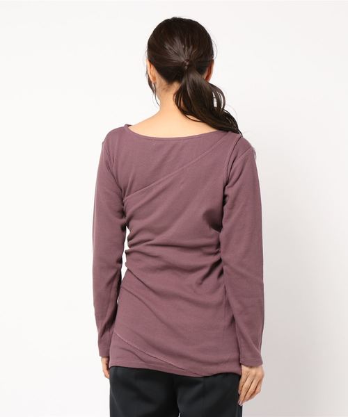 KOBE LETTUCE（コウベレタス）の「ホックデザインワンショルダータンクトップ&ロングTシャツセット【セットアップOK】（ニット/セーター・レディース・ブラック/ベージュ/パープル/グリーン・FREE）」の5枚目の写真