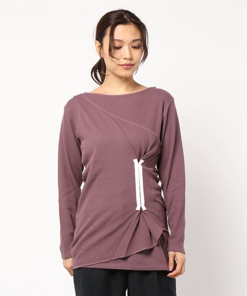 KOBE LETTUCE（コウベレタス）の「ホックデザインワンショルダータンクトップ&ロングTシャツセット【セットアップOK】（ニット/セーター・レディース・ブラック/ベージュ/パープル/グリーン・FREE）」の8枚目の写真