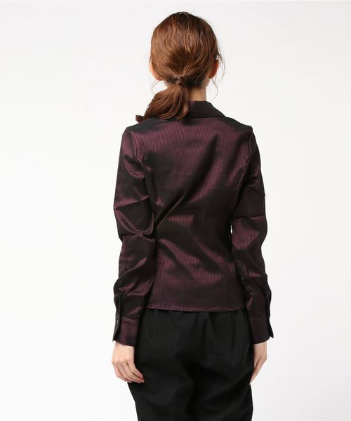 NARACAMICIE（ナラカミーチェ）の「変形千鳥ジャカードストレッチスタンドカラー長袖シャツ（シャツ/ブラウス・レディース・ブラック/ボルドー・SMALL/MEDIUM/LARGE）」の11枚目の写真