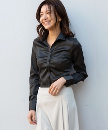 NARACAMICIE | 変形千鳥ジャカードストレッチスタンドカラー長袖シャツ(シャツ/ブラウス)