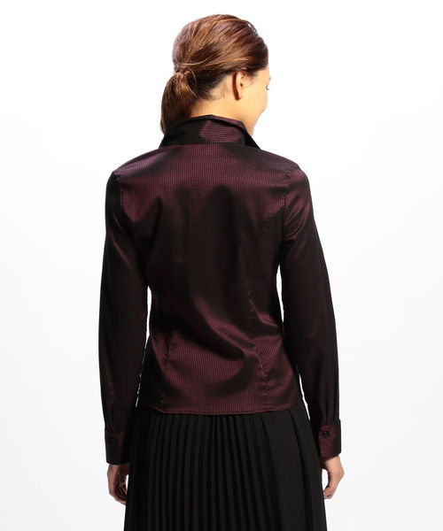 NARACAMICIE（ナラカミーチェ）の「変形千鳥ジャカードストレッチスタンドカラー長袖シャツ（シャツ/ブラウス・レディース・ブラック/ボルドー・SMALL/MEDIUM/LARGE）」の13枚目の写真