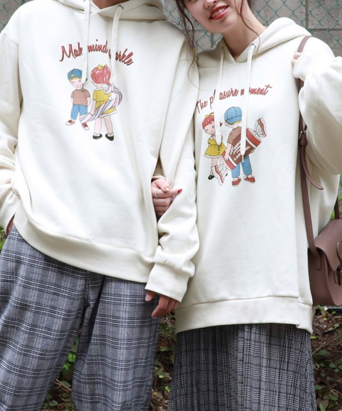 PairPair（ペアペア）の「男の子＆女の子お菓子プリントパーカー(メンズ)（パーカー・メンズ・アイボリー/モカ・FREE）」の11枚目の写真