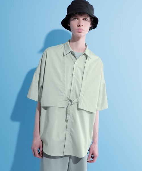 EMMA CLOTHES（エマクローズ）の「ヨークトレンチレイヤードワイドシャツ 1/2 sleeve(EMMA CLOTHES)（シャツ/ブラウス・メンズ・ブラック/グリーン系その他/グレイッシュベージュ・FREE）」の16枚目の写真