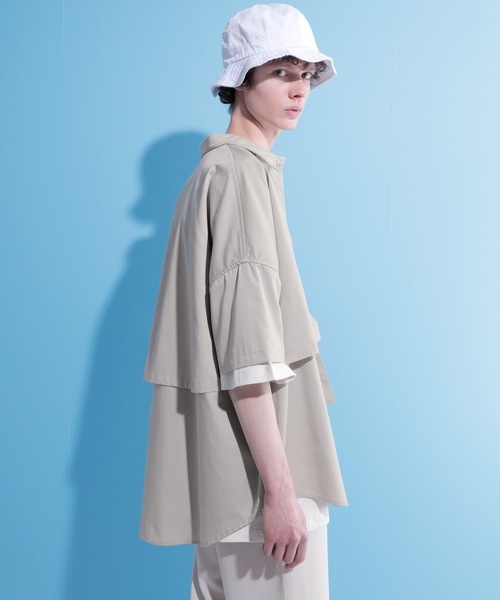 EMMA CLOTHES（エマクローズ）の「ヨークトレンチレイヤードワイドシャツ 1/2 sleeve(EMMA CLOTHES)（シャツ/ブラウス・メンズ・ブラック/グリーン系その他/グレイッシュベージュ・FREE）」の12枚目の写真