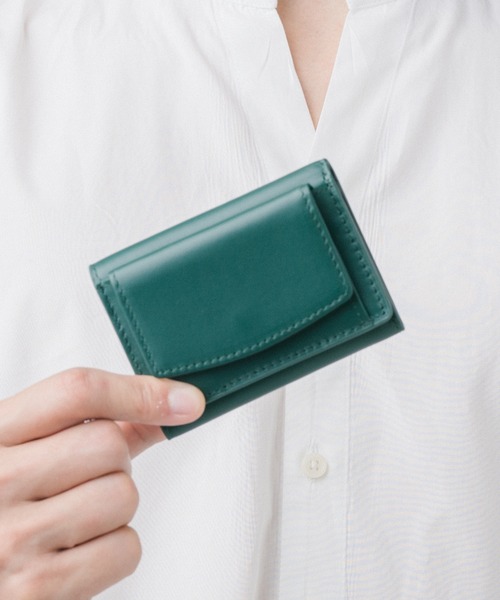 MURA（ムラ）の「イタリアンレザー スキミング防止 三つ折り ミニ財布（財布・メンズ・ネイビー×ホワイト/グレー×ホワイト/ブラック/グリーン/ブラウン・FREE）」の4枚目の写真