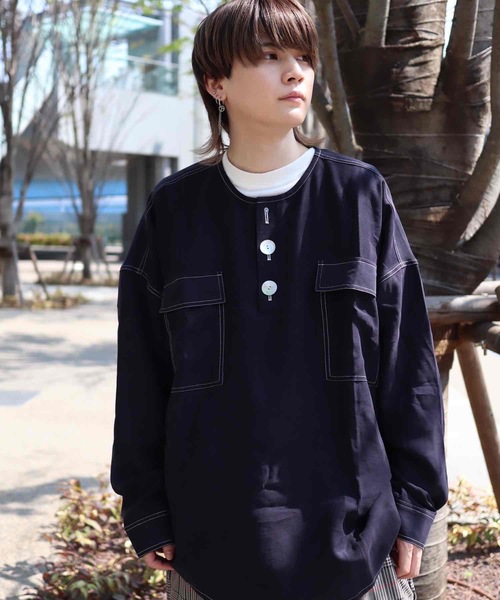 rovtski(ロフトスキー)の「CLASSIC ROVTSKI NO COL SHIRT/オーバーサイズノーカラーシャツ(シャツ/ブラウス・メンズ・ライトグレー/ライトブラウン/スミクロ・FREE)」の18枚目の写真