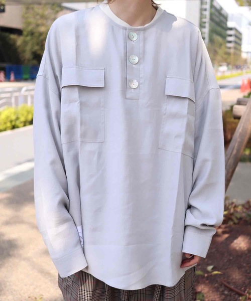 rovtski(ロフトスキー)の「CLASSIC ROVTSKI NO COL SHIRT/オーバーサイズノーカラーシャツ(シャツ/ブラウス・メンズ・ライトグレー/ライトブラウン/スミクロ・FREE)」の13枚目の写真