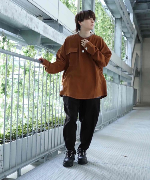 rovtski(ロフトスキー)の「CLASSIC ROVTSKI NO COL SHIRT/オーバーサイズノーカラーシャツ(シャツ/ブラウス・メンズ・ライトグレー/ライトブラウン/スミクロ・FREE)」の14枚目の写真
