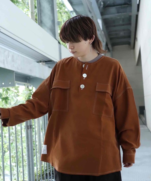 rovtski(ロフトスキー)の「CLASSIC ROVTSKI NO COL SHIRT/オーバーサイズノーカラーシャツ(シャツ/ブラウス・メンズ・ライトグレー/ライトブラウン/スミクロ・FREE)」の16枚目の写真
