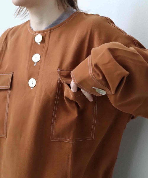 rovtski(ロフトスキー)の「CLASSIC ROVTSKI NO COL SHIRT/オーバーサイズノーカラーシャツ(シャツ/ブラウス・メンズ・ライトグレー/ライトブラウン/スミクロ・FREE)」の17枚目の写真
