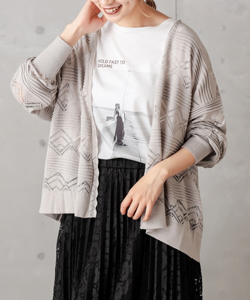 PUAL CE CIN（ピュアルセシン）の「レースジャガードカーデ（カーディガン/ボレロ・レディース・ブラック/グレー/グレイッシュベージュ・FREE）」の4枚目の写真