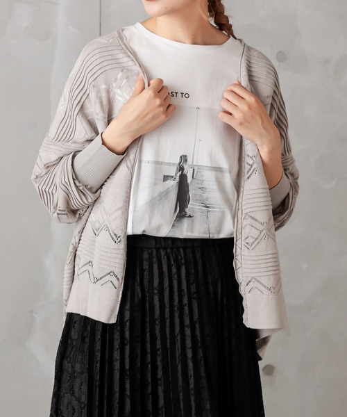 PUAL CE CIN（ピュアルセシン）の「レースジャガードカーデ（カーディガン/ボレロ・レディース・ブラック/グレー/グレイッシュベージュ・FREE）」の8枚目の写真