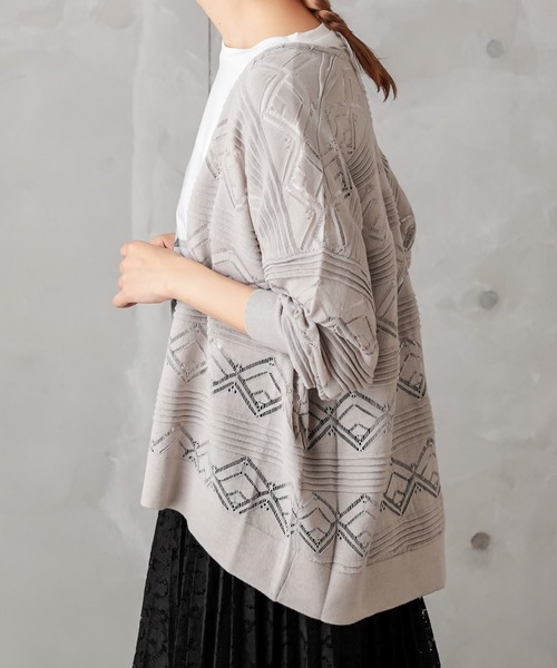 PUAL CE CIN（ピュアルセシン）の「レースジャガードカーデ（カーディガン/ボレロ・レディース・ブラック/グレー/グレイッシュベージュ・FREE）」の16枚目の写真