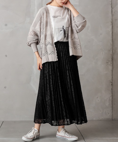 PUAL CE CIN（ピュアルセシン）の「レースジャガードカーデ（カーディガン/ボレロ・レディース・ブラック/グレー/グレイッシュベージュ・FREE）」の5枚目の写真