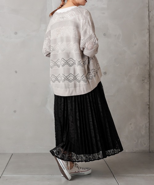 PUAL CE CIN（ピュアルセシン）の「レースジャガードカーデ（カーディガン/ボレロ・レディース・ブラック/グレー/グレイッシュベージュ・FREE）」の9枚目の写真