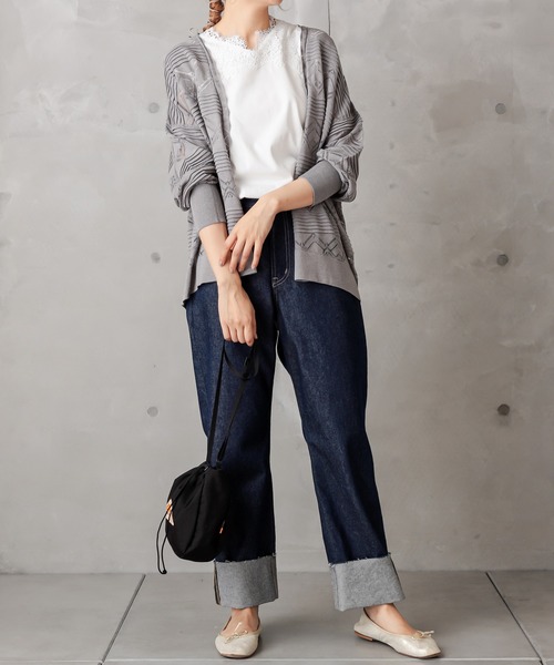 PUAL CE CIN（ピュアルセシン）の「レースジャガードカーデ（カーディガン/ボレロ・レディース・ブラック/グレー/グレイッシュベージュ・FREE）」の13枚目の写真