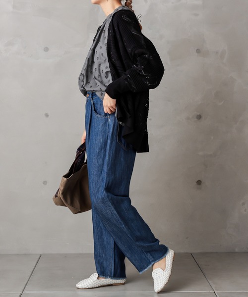 PUAL CE CIN（ピュアルセシン）の「レースジャガードカーデ（カーディガン/ボレロ・レディース・ブラック/グレー/グレイッシュベージュ・FREE）」の7枚目の写真