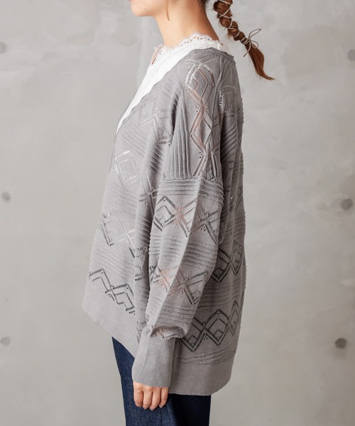 PUAL CE CIN（ピュアルセシン）の「レースジャガードカーデ（カーディガン/ボレロ・レディース・ブラック/グレー/グレイッシュベージュ・FREE）」の19枚目の写真