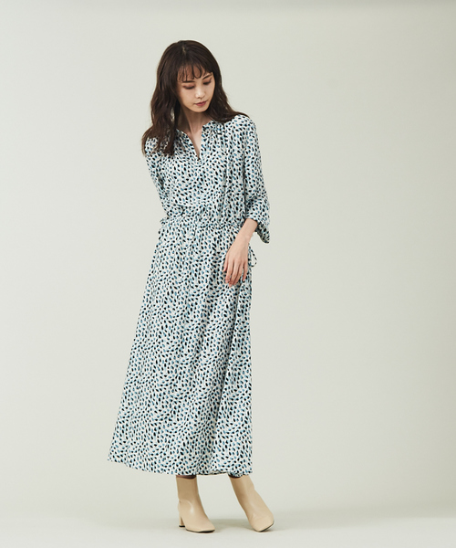 qualite（カリテ）の「リーフ柄2WAYワンピース（ワンピース・レディース・ライトブルー/ブラウン・フリー）」の14枚目の写真