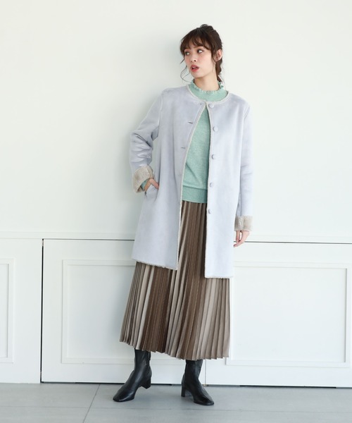 Petit Honfleur（プチオンフルール）の「フェイクムートンロングコート（ムートンコート・レディース・グレー/モカ/サックスブルー・9号/11号）」の14枚目の写真