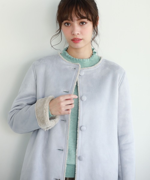 Petit Honfleur（プチオンフルール）の「フェイクムートンロングコート（ムートンコート・レディース・グレー/モカ/サックスブルー・9号/11号）」の15枚目の写真