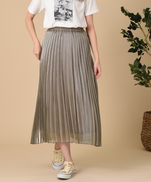 INTERPLANET（インタープラネット）の「グロスオーガンジープリーツスカート（スカート・レディース・ベージュ/ナチュラル/グレイッシュベージュ・FREE）」の3枚目の写真